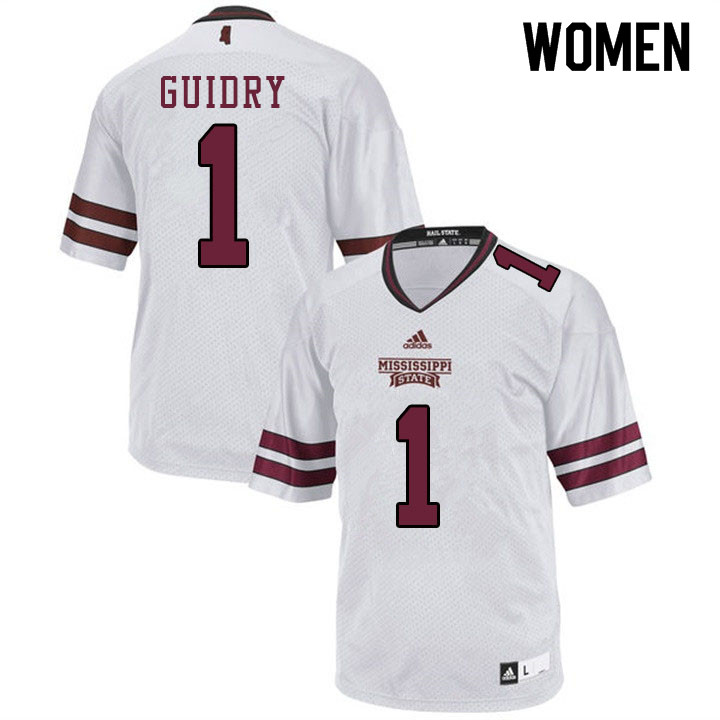 Women #1 Stephen Guidry Mississippi State Bulldogs College Football Jerseys Sale-White
